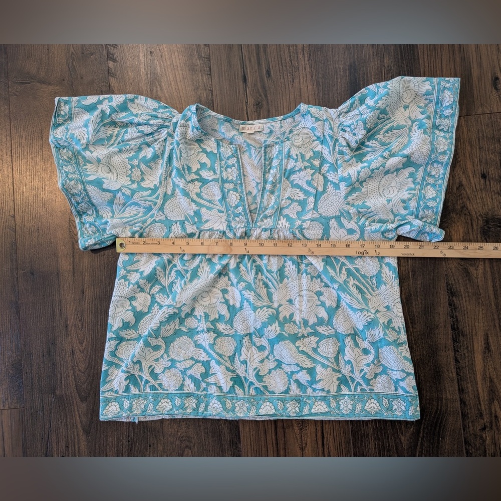 Marcacita Teal Floral Embroidered Cotton Blouse - Picture 8 of 9